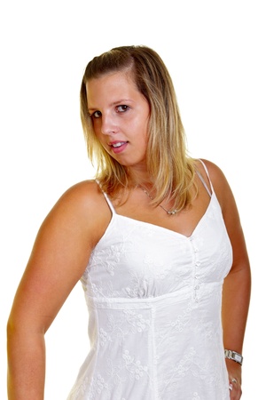 Young blond woman on white background, studio shot. 
の写真素材