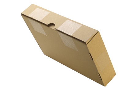 A  small cardboard box isolated on white backgroundの写真素材