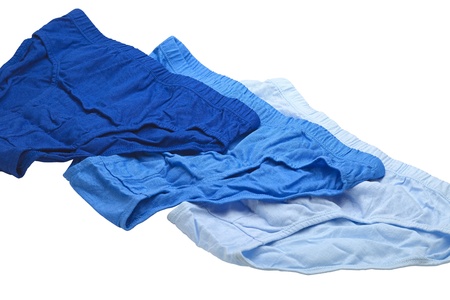 Close up of blue cotton underpants isolated on white backgroundの写真素材