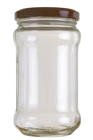 Close up of a empty preserving glass isolated on white.の写真素材