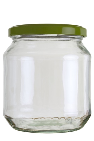 Close up of a empty preserving glass isolated on white.の写真素材