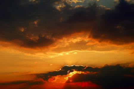 Evening sky with beautiful  clouds as interesting background, spring, by Beckingen, Saarland / Germanyの写真素材