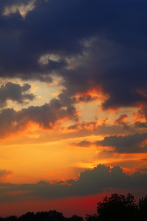 Evening sky with beautiful  clouds as interesting background, spring, by Beckingen, Saarland / Germanyの写真素材