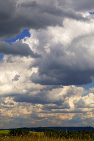 Evening landscape with a forests and hillocks, dusk, spring, by Beckingen, Saarland / Germanyの写真素材