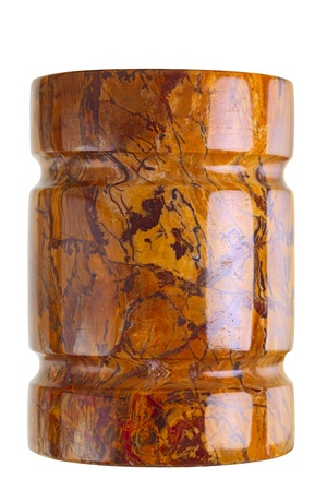 Close up of a stone candlestick holder, isolated on white backgroundの写真素材