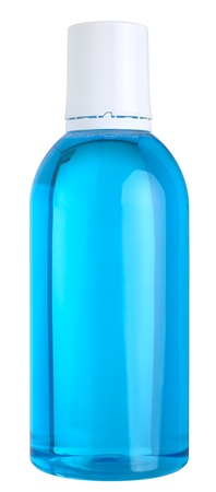 Close up of a cosmetics bottle (plastic) isolated on white , 2 images stitched, の写真素材