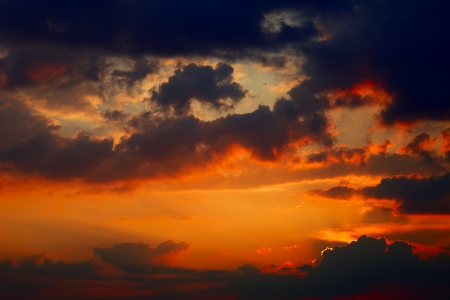 Evening sky with beautiful  clouds as interesting background, spring, by Beckingen, Saarland   Germanyの写真素材
