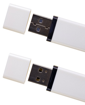 Close up of a USB flash memory isolated on whiteの写真素材
