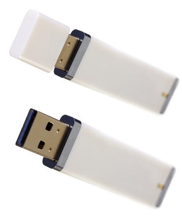 Close up of a USB flash memory isolated on whiteの写真素材