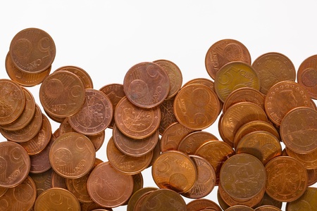 Euro coins ( 5 cent ) isolated on white, studio shotの写真素材