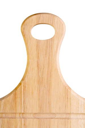 Close up of handle from breakfast board isolated on whiteの写真素材