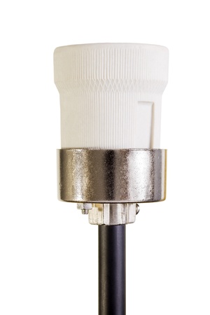 Close up of a ceramic lamp socket isolated on white backgroundの写真素材