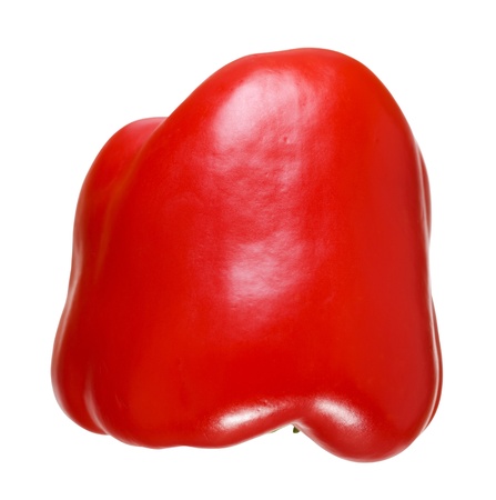 Close up of a red pepper isolated on white background, stitchedの写真素材