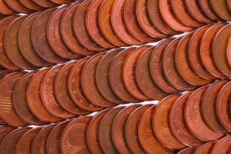 Euro coins (5 cent) as interesting background, studio shoの写真素材