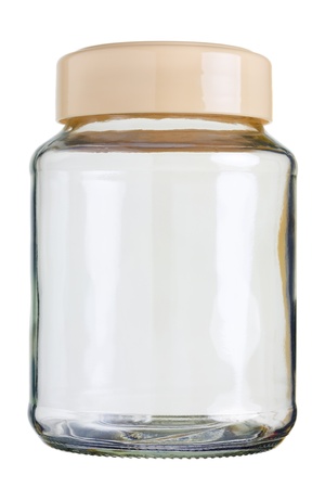 Close up of a empty preserving glass isolated on white background.の写真素材