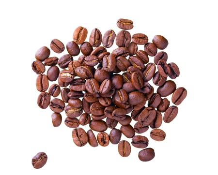 Close up of coffe beans isolated on white(studio shot - not manually isolated), as interesting food backgroundの写真素材