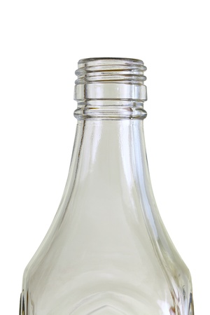 Close up of a empty glass bottle isolated on whiteの写真素材