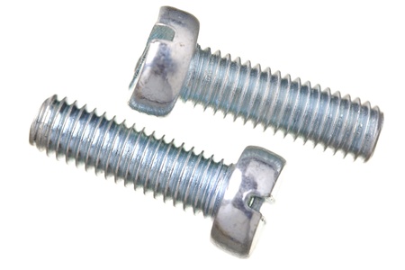 Close up of  screws zinc covered, isolated on white backgroundの写真素材