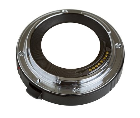 Close up of a macro ring isolated on white with clipping pathの写真素材