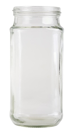 Close up of a small jam jar isolated on white background, with clipping pathの写真素材