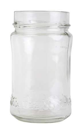 Close up of a small jam jar isolated on white background, with clipping pathの写真素材
