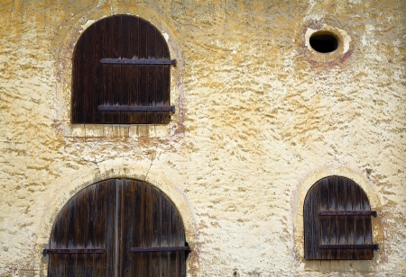 Close up of a old wooden doors, city Remich / Luxembourg, summerの写真素材