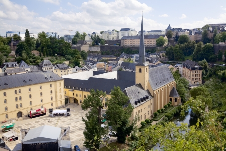 View of old monastery in city Luxembourg - Luxembourg, summerの写真素材