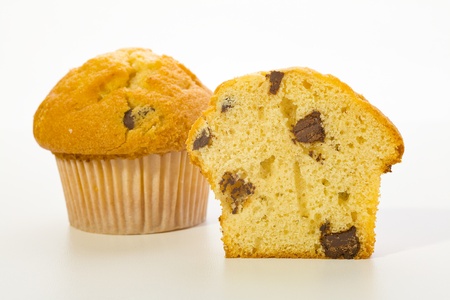 Close up of a muffin cookies with chocolate chips on white backgroundの写真素材
