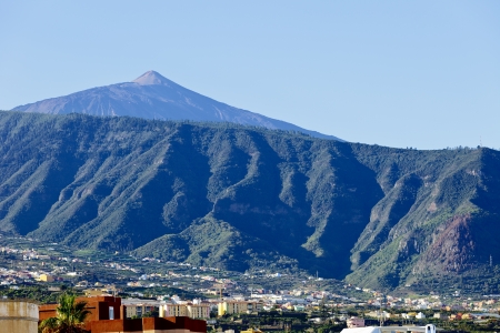 View of the city Puerto de la Cruz, Tenerife / Spain, in the back  Mount Teide,  December 2012の写真素材