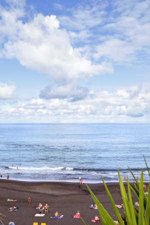 View of Playa de Jardin in Puerto de la Cruz, Tenerife / Spain, december 2012 の写真素材