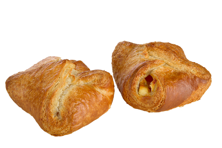 Sweet bun with cottage cheese isolated on white background.の写真素材