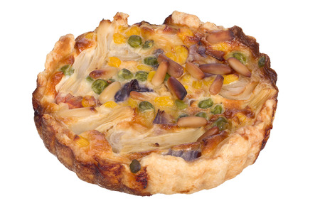 Handmade quiche isolated on white background.の写真素材