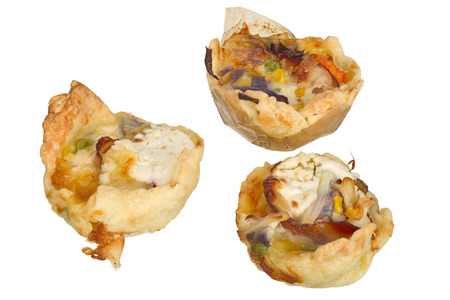Handmade mini quiche isolated on white background.の写真素材
