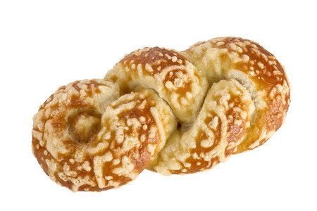 Bun with cheese gratin on white wooden background.の写真素材