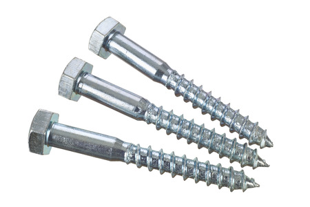 Three screws for wood isolated on white background, focus fusion.の写真素材