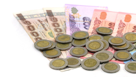 THB Cash, Thailand money on white background.