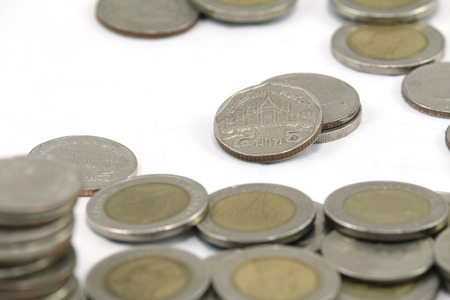 10 and 5 THB Coins on isolated background.