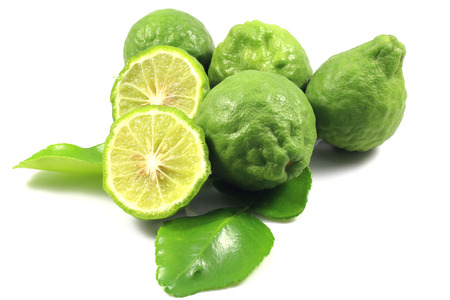 group of bergamot and leaf on isolated background.の写真素材