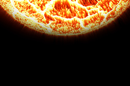 close up the sun and flame on black background.