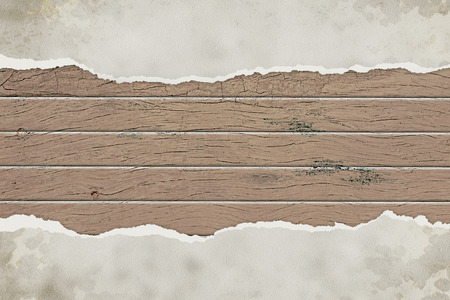 old paper ripped on the old wooden board. vintage style for your business.の写真素材