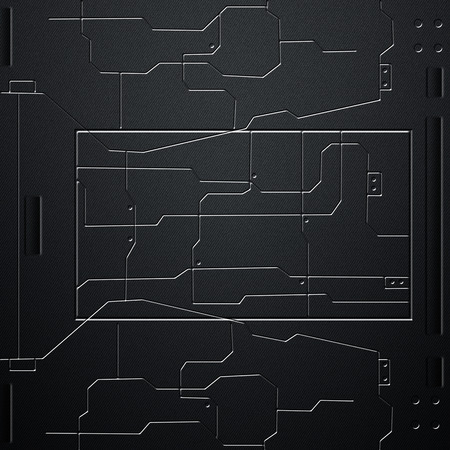 scifi wall. carbon fiber wall and circuits. metal background and texture 3d illustration. technology concept.の写真素材