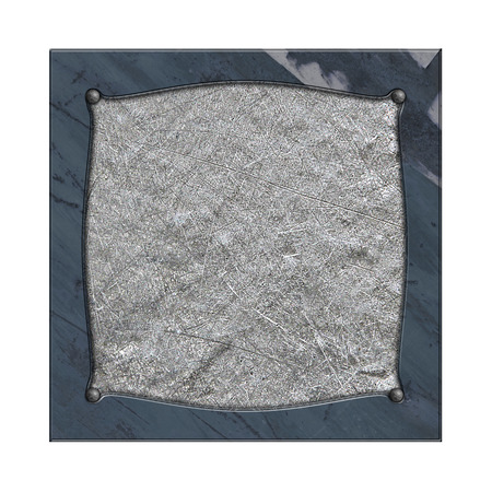 rusty metal frame on white metal plate. isolated white background. 3d illustration. vintage signboard.の写真素材