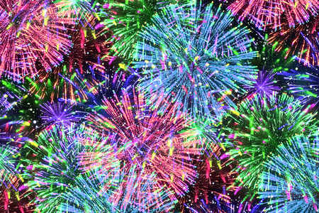 colorful firework on midnight blue sky for celebration content. background design. illustration.の写真素材