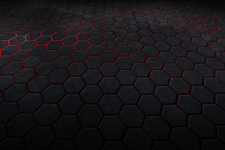 black and red hexagon background with real texture. perspective design. 3d illustration.の写真素材