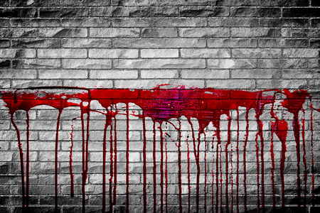 bloody brick wall  in the dark for horror content and halloween festival. 3d illustration.の写真素材