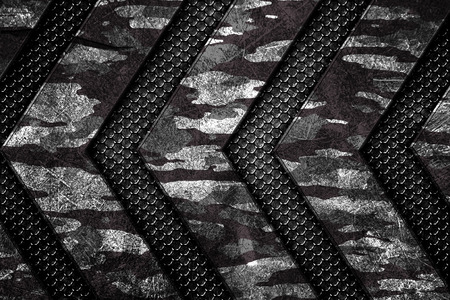 black and white camouflage metal and mesh background and texture. 3d illustration.の写真素材