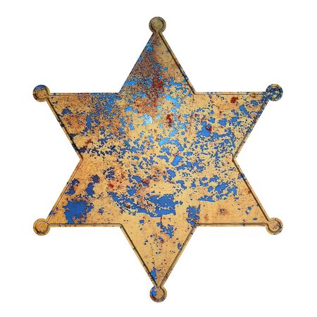 old metal sign board. sheriff star. white background isolated. 3d illustration design.の写真素材