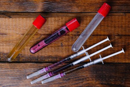 Steroid medication composition on wooden background