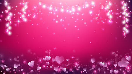 Valentines heart abstract background,heart flare and string lights such as pink and white.のイラスト素材