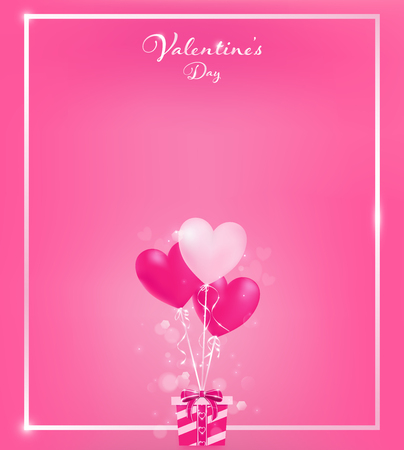 soft pink invitation card with pearl pink border and heart balloons tie to a gift box along with magic flares are dropping down, artwork usage in advertising decorative or cerebrate invitation.のイラスト素材